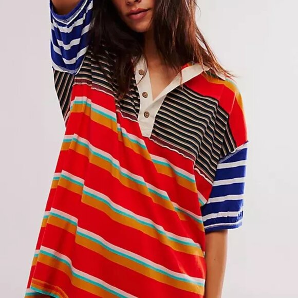 Free People We The Free Red Hot Summer Tee StripedL NEW